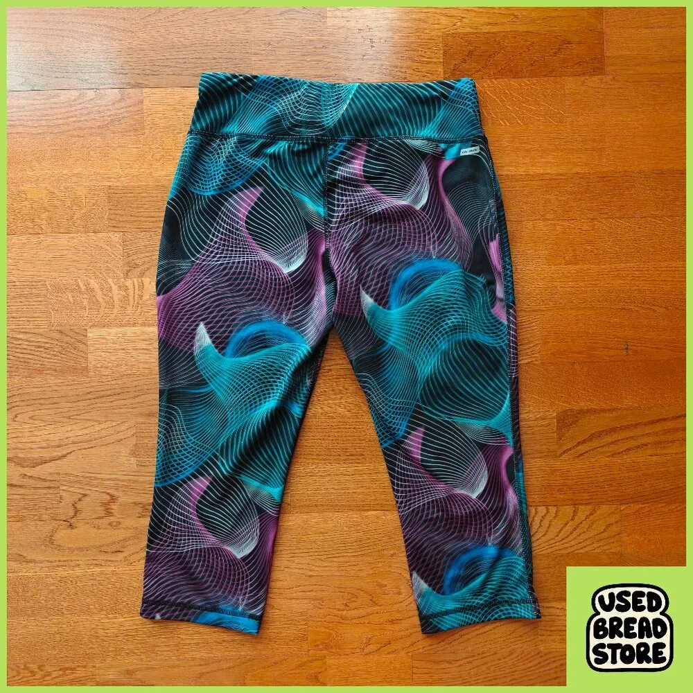 Danskin Medium 8-10 Capri Workout Leggings Spirograph Black, Teal, Pink Stretchy - Picture 2 of 4